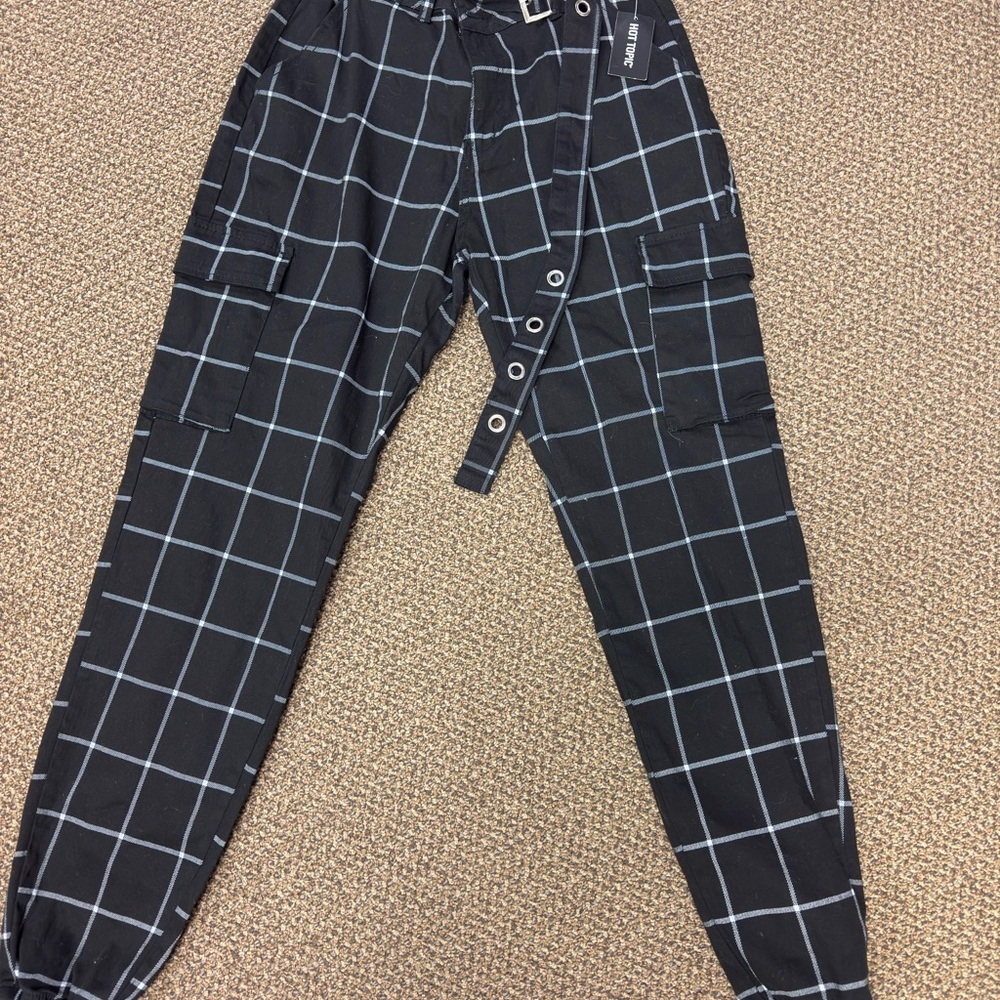 Black Checkered Cargo Pants